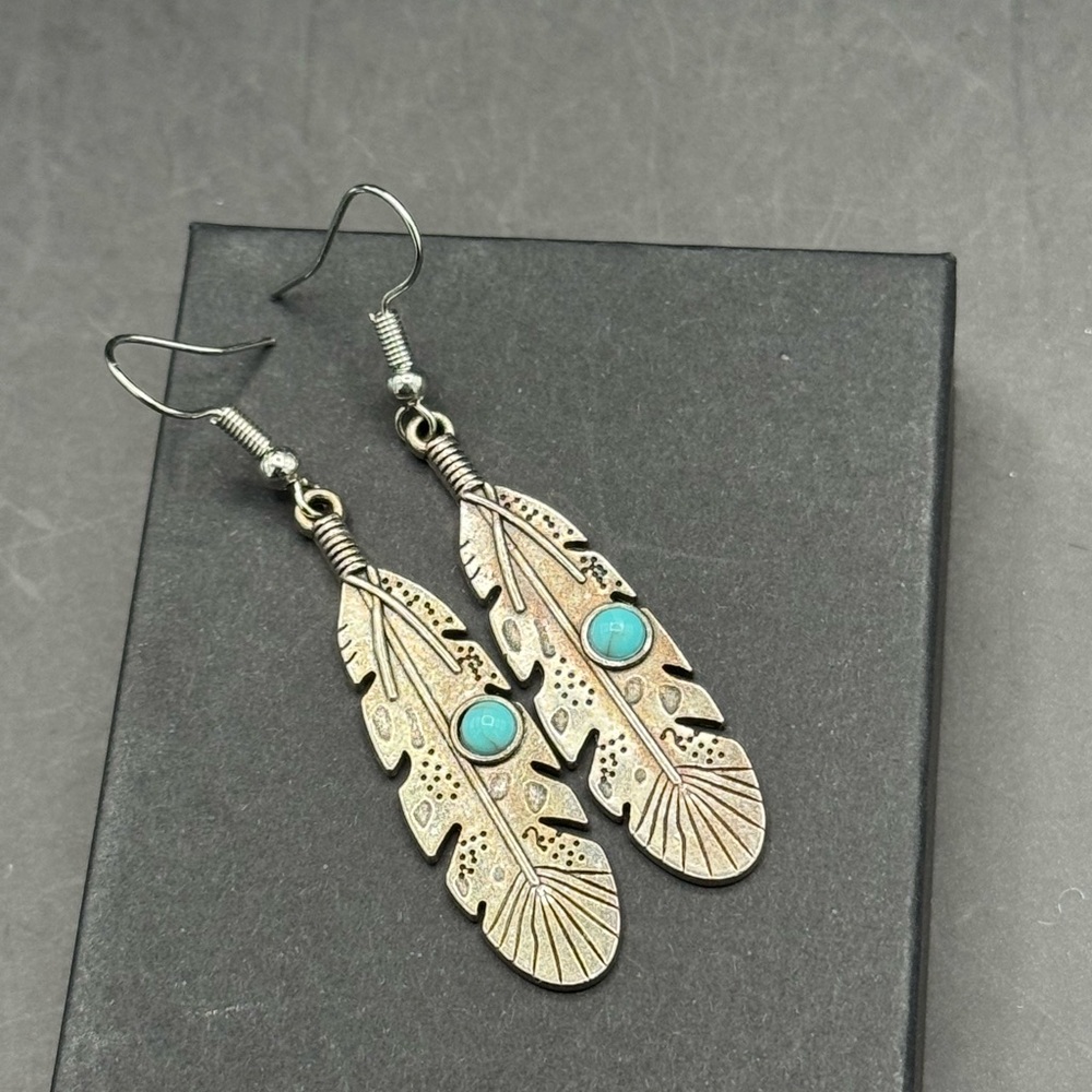 Elegant Feather Earrings with Turquoise Accents